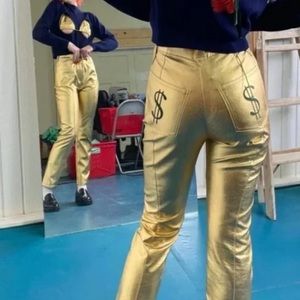 Gold Vegan Leather $$ Pants Fashion Brand Company
